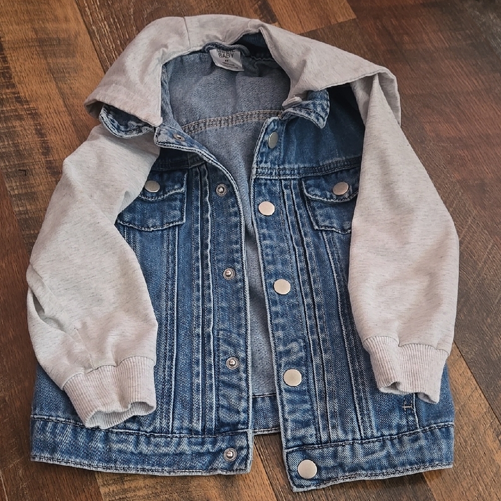 Little Girls Denim and Gray Hooded Jacket
